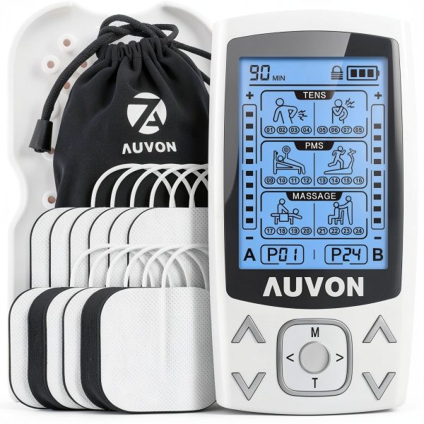 AUVON Dual Channel TENS EMS Pain Relief Unit with 24 Massage Modes and-0