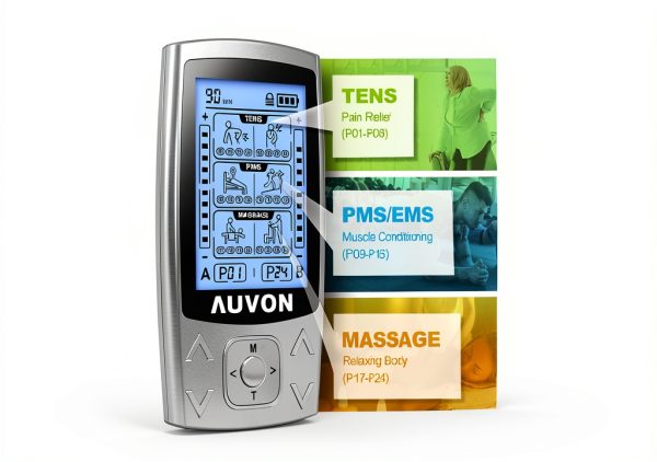AUVON Dual Channel TENS EMS Pain Relief Unit with 24 Massage Modes and-2