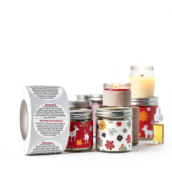 White Candle Warning Labels BWESOO 1-Inch Vinyl Safety Stickers-1